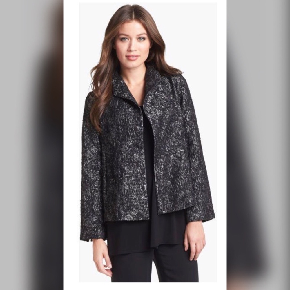NWT Eileen Fisher Silver Black Roundneck Jacket